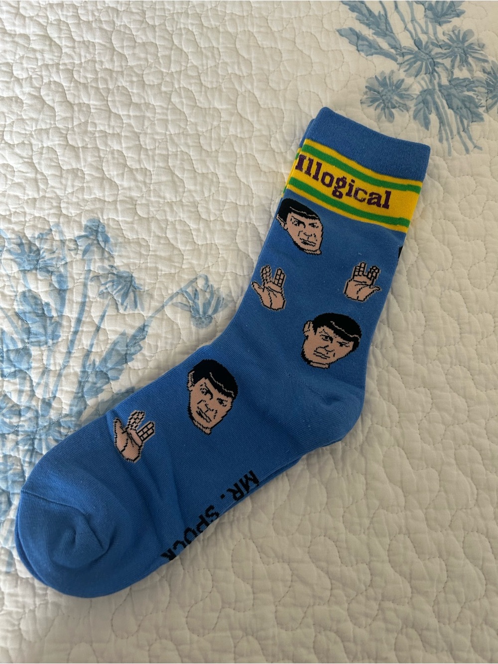 Mr. Spock Star Trek Bacchus Blue Graphic Crew Socks - Novelty Men's Socks